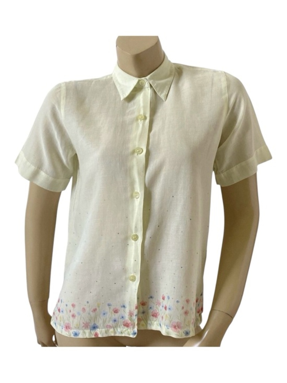 Liz Claiborne LizSport Button Up Shirt Womens PS Yellow Floral Short Sleeve